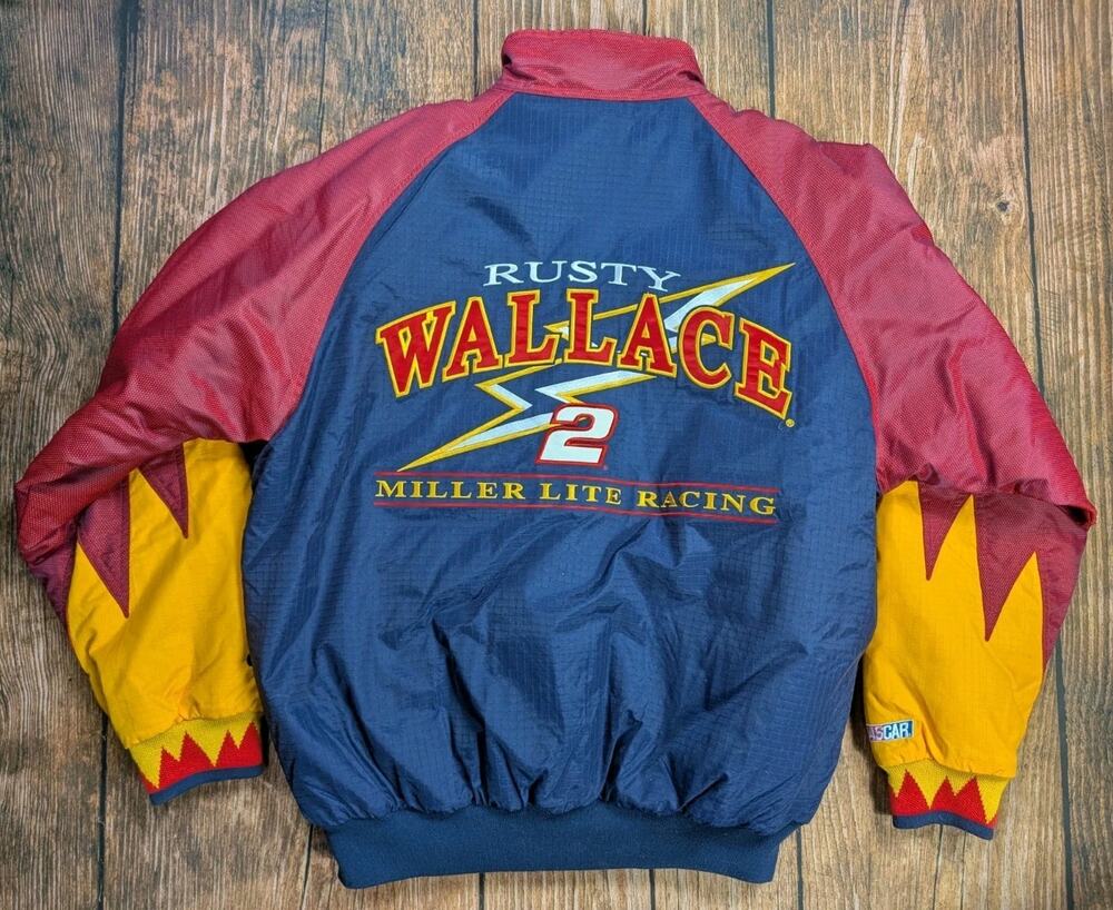 Vtg 90s Chase Authentics Rusty Wallace Miller Lite Puffer Jacket Medium Nascar